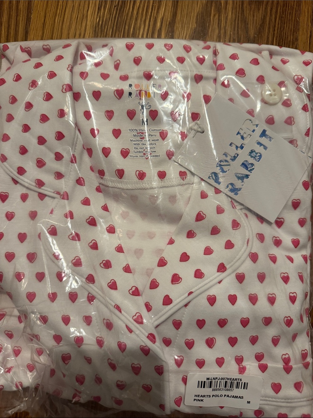 Roller Rabbit White Pajama Set with Pink Heart Print